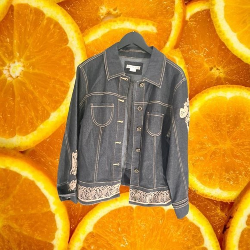 ANN Trinity Denim Jacket with‎ Ornate Designs Size L